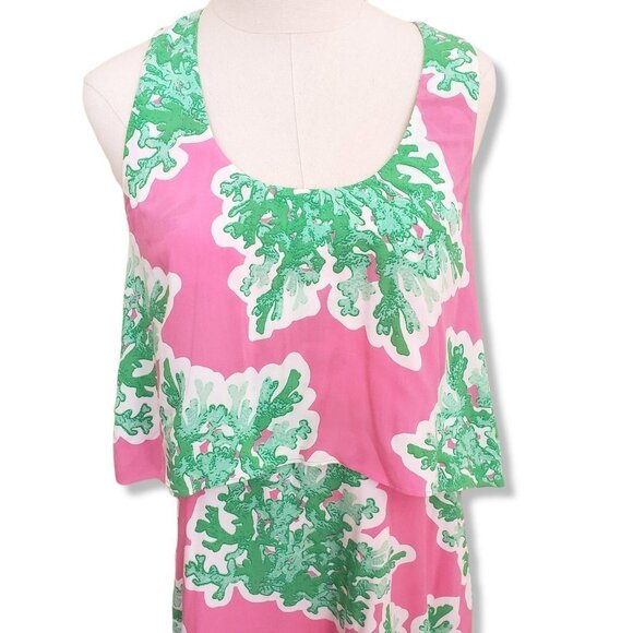 CROWN & Ivy Pink and lime Green Spring Summer Dress Knee Coral Length Sz 10 - Picture 2 of 8